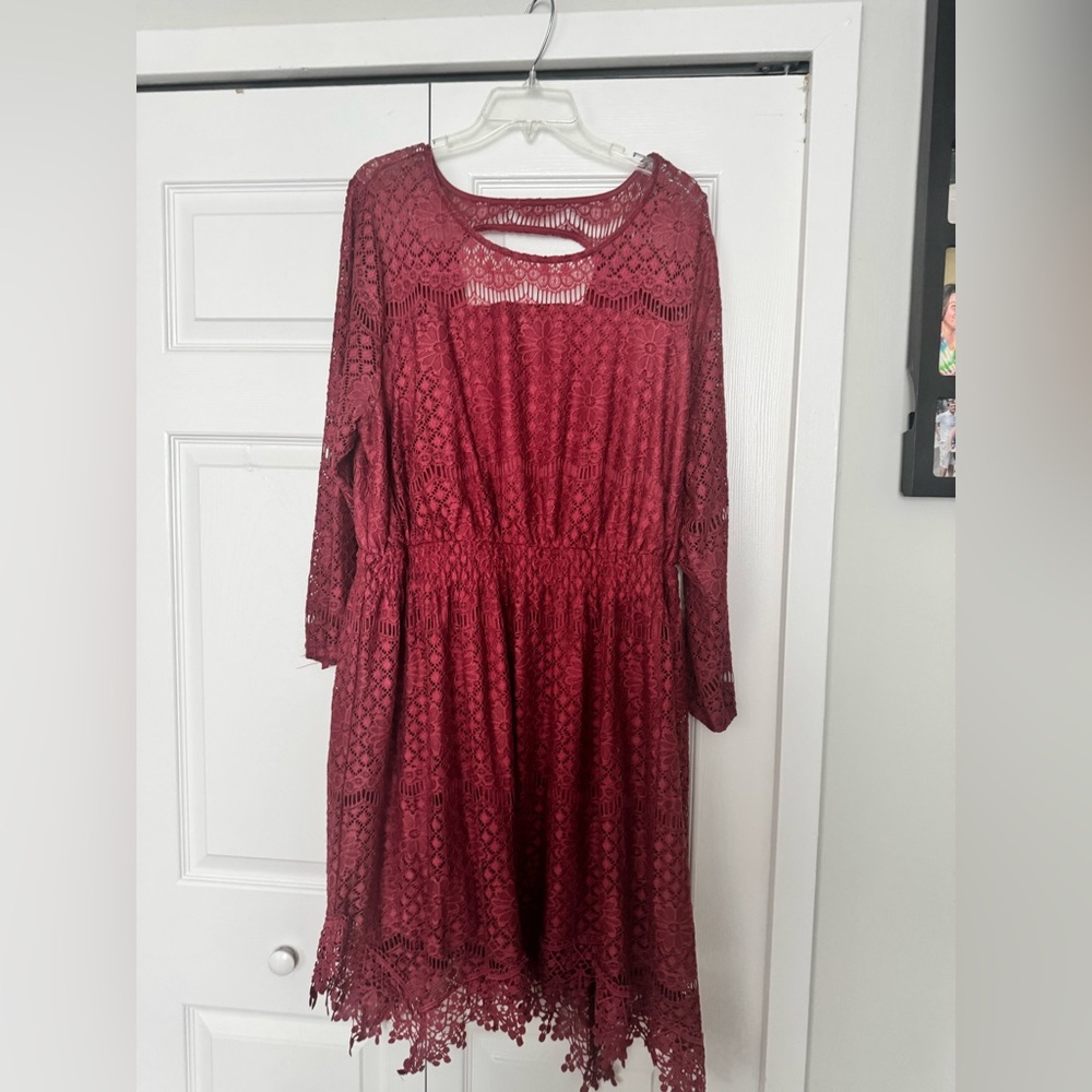 American Rag Red Tiered Sundress with Bishop Sleeves